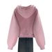 Dark Brown Casual Short Sweatshirt For Women, Fleece-Lined, 2026 New Spring Autumn Winter Solid Color Hooded Jacket_desvips.com
