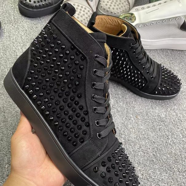 European New CL Men's Shoes With Red Soles, Foreign Trade Rivet High-top Casual Shoes, Fashionable Lace-up Trend Soles, ,_desvips.com