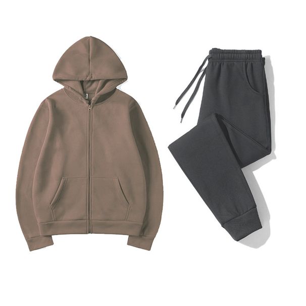 Sports Clothing Autumn And Winter Cardigan Hooded Sweatshirt + Sweatpants 2 Piece Set Sportswear Solid Color Hoodie Zipper Sweatshirt Suit_desvips.com