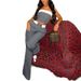 Women's color contrast vest wide leg suit pants fashion casual two sets_desvips.com