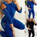 Women's Clothing Autumn Set Sexy Beaded Solid Color Round Neck Long Sleeve Set_desvips.com