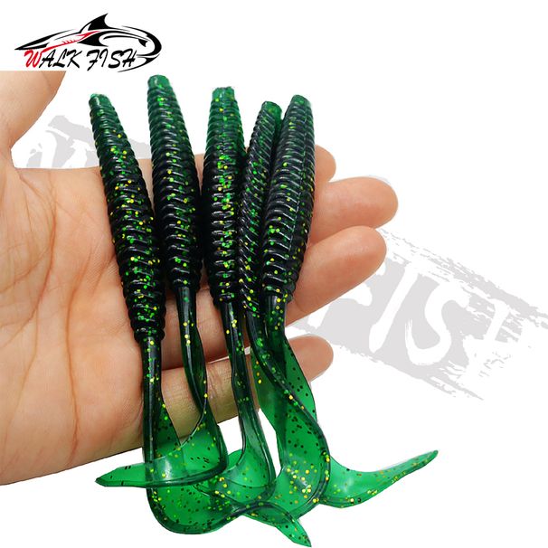 WALK FISH 5Pcs 13cm 6g Soft Baits Long Tail Fishing Lure Screw Thread Single Sickle Tails Worm Grub Artificial Lures Sea Bass_desvips.com