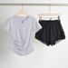 Women's Slim Fit V-Neck Yoga Top Quick Drying Short Sleeve Sports T-Shirt Breathable Fitness Suit For Running And Summer Activities_desvips.com
