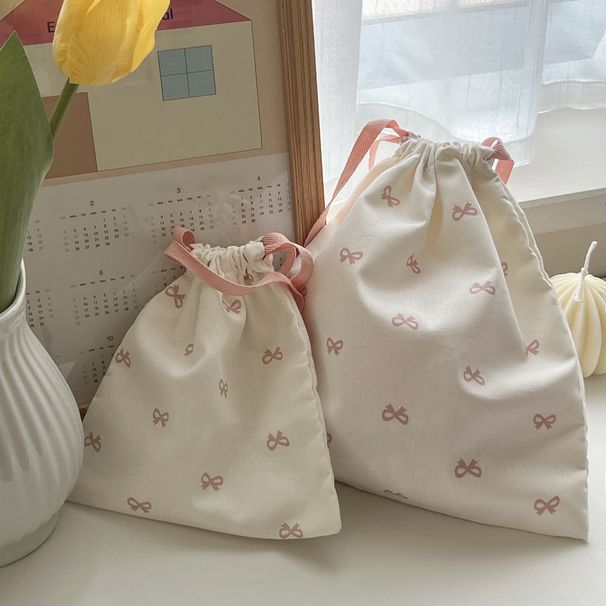 Sweet Bowknot Print Drawstring Cute Student Portable Travel Digital Miscellaneous Storage Hanging Bag_desvips.com