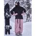 Pink Warm Ski For Men And Women, Waterproof, Windproof, Fleece-lined, Harbin Cold-proof Snow Pants With Cuffs_desvips.com