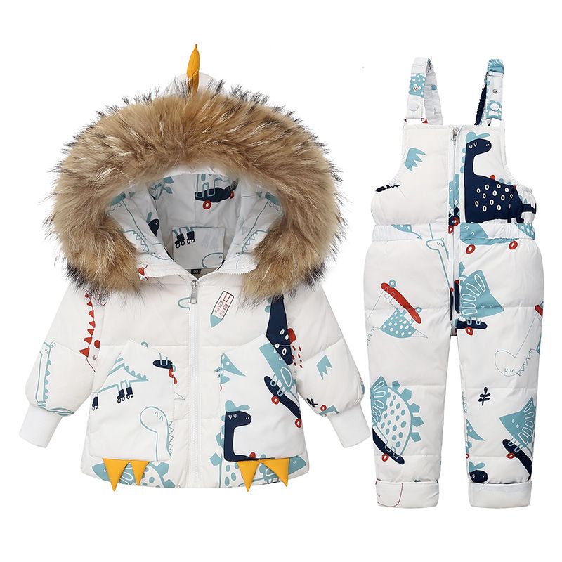 Dinosaur Print Kids Down Jacket & Snowsuit Set - Warm Winter Coat For Boys & Girls Ages 1-6, 90% White Duck Down Filling_desvips.com