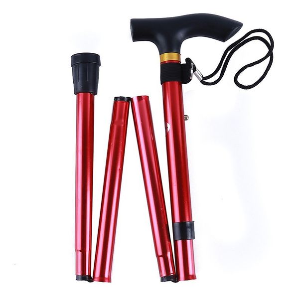 Five Section Folding Ultra Short Trekking Cane Climbing Tourism Mountaineering T Handle Cane Five Speed Adjustment Telescopic Cane_desvips.com