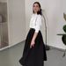Women's Clothing all match solid color shirt high waist large swing skirt two piece suit_desvips.com