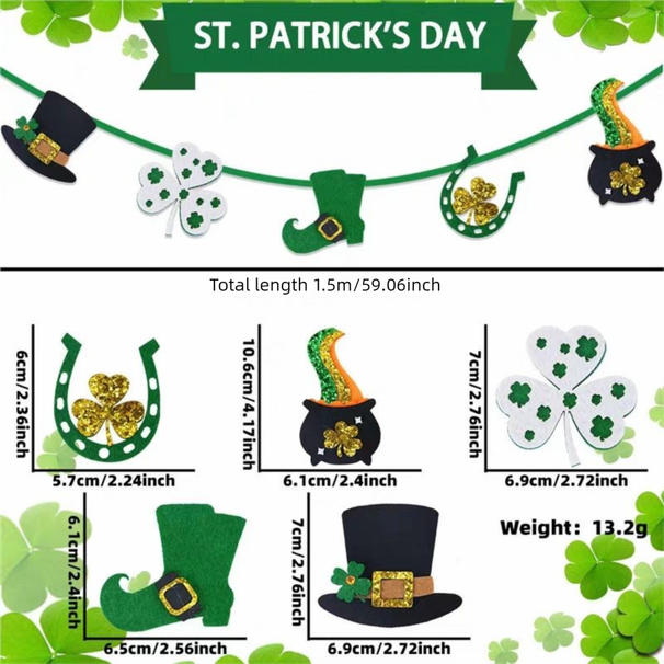 Day Decoration, Clover Garland, Pendant, St. Patrick's Gold Coin Hat, DIY Felt Flag Hanging Decoration_desvips.com
