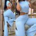 Women's clothing sexy round neck backless slim fit butt lift solid color bootcut jumpsuit sportswear_desvips.com
