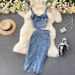 Women Sexy short camisole vest high waisted denim skirt_desvips.com