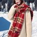 2025 Plaid Red For Women Winter Korean Style Atmosphere Versatile Warm Neck Scarf Christmas New Year Shawl_desvips.com