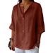 Women's Linen Blend V-Neck Blouse, 3/4 Rolled Sleeve Button Down Shirt, Casual Loose Fit Tunic Top For Daily/Office/Summer, Breathable Ligh Oberteile _desvips.com