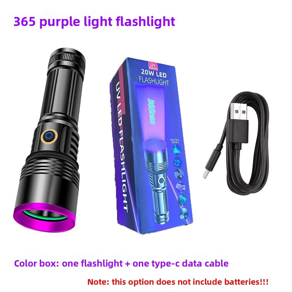 High Power Flashlight 20w Wholesale UV Black Mirror Jewelry Fluorescent Anti-Counterfeiting Detection 365nm Purple Light_desvips.com