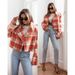 Women's Clothing New 2024 Fashion Suit Collar Plaid Printed Wool Coat_desvips.com
