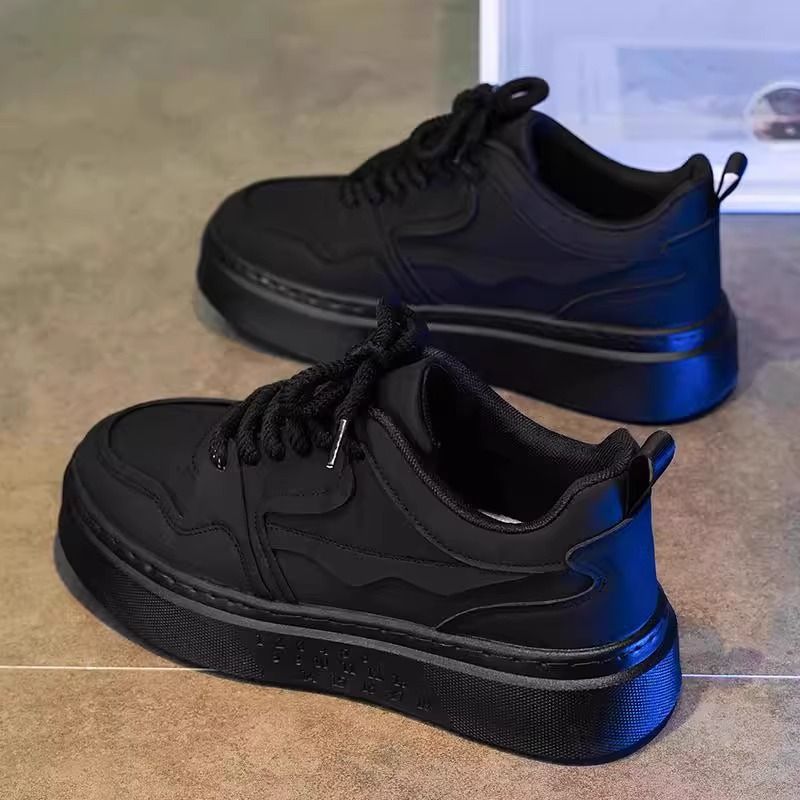Pure Black Men's Shoes Spring Non-slip And Wear-resistant Thick-soled Construction Site Work Shoes Casual Versatile Sports Breathable Board Shoes_desvips.com