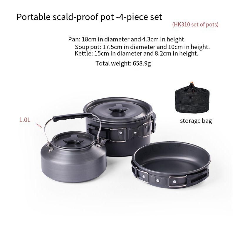 Camping Cookware Outdoor Pot Set Combination Camping Aluminum Teapot Cooker 2 3 People Anti Scalding Set HK 310 Non Stick Pot Kettle_desvips.com