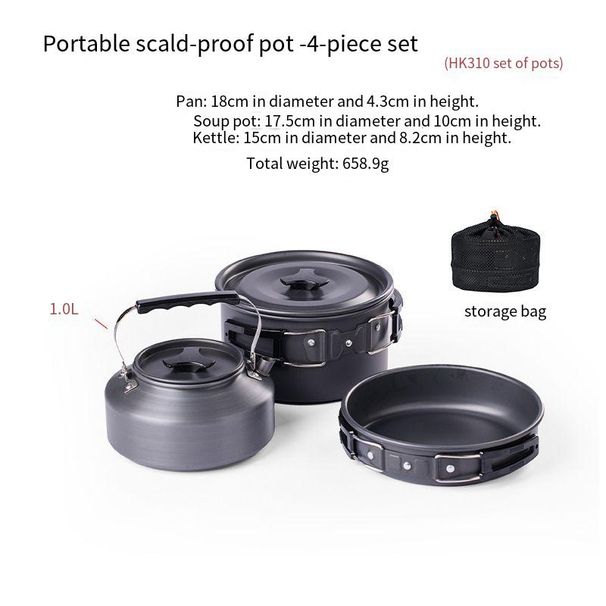 Camping Cookware Outdoor Pot Set Combination Camping Aluminum Teapot Cooker 2 3 People Anti Scalding Set HK 310 Non Stick Pot Kettle_desvips.com