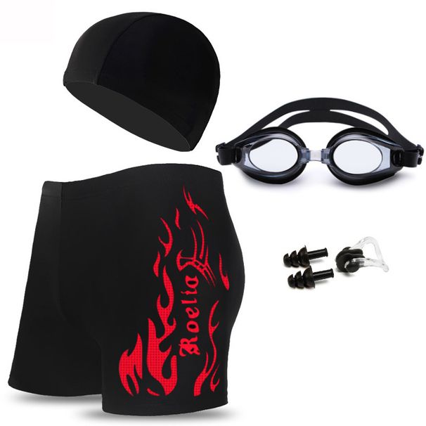 Men's Swimming Trunks Boxer Shorts Quick-drying And Awkward Large Size Loose Adult Swimming Goggles Swimming Cap Four-piece Suit_desvips.com