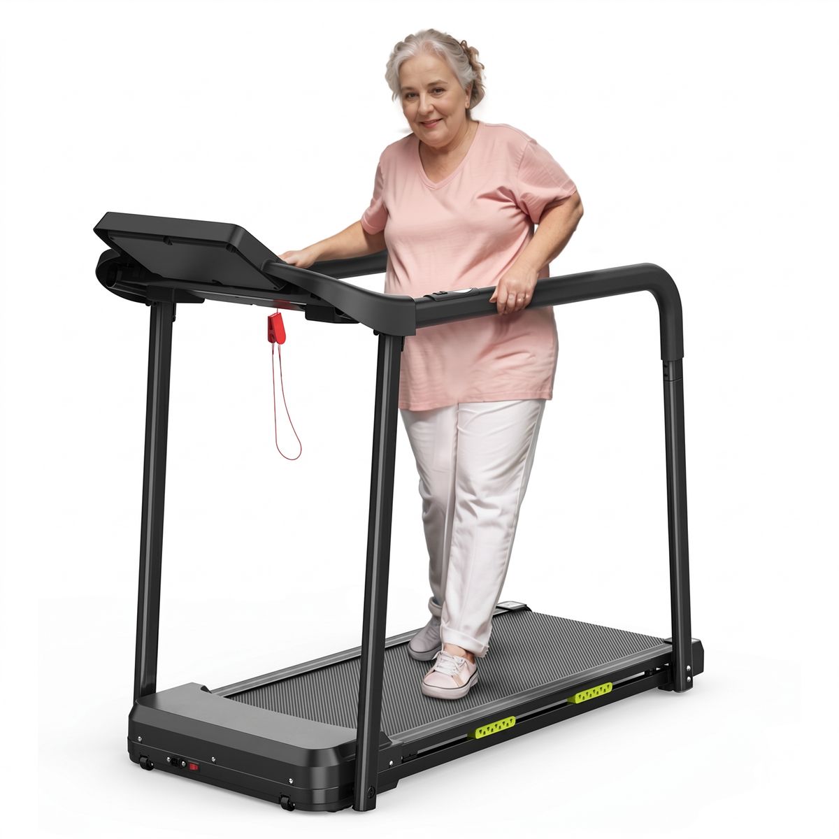 EU Foldable Exercise Treadmill For Seniors, Robust And Secure Structure, Large LED Display Suitable For Older People, Long Handrails For Balance, Load Capacity Up To 135 Kg, APP_desvips.com
