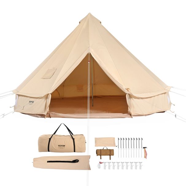 VEVOR Canvas Bell Tent, 3m, 4-Season Canvas Tent For Camping With Stove Jack, Unmatched Comfort, Large Interior Space, Easy Setup, Convenient Storage_desvips.com