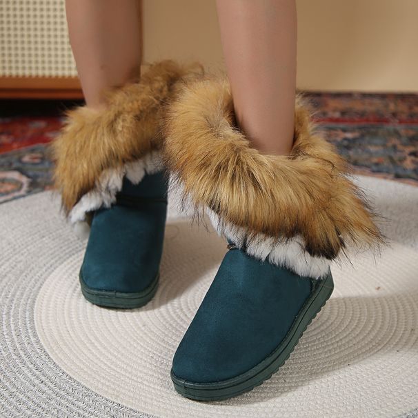New Round Toe Flat Wool And Fleece Warm Cotton Boots_desvips.com