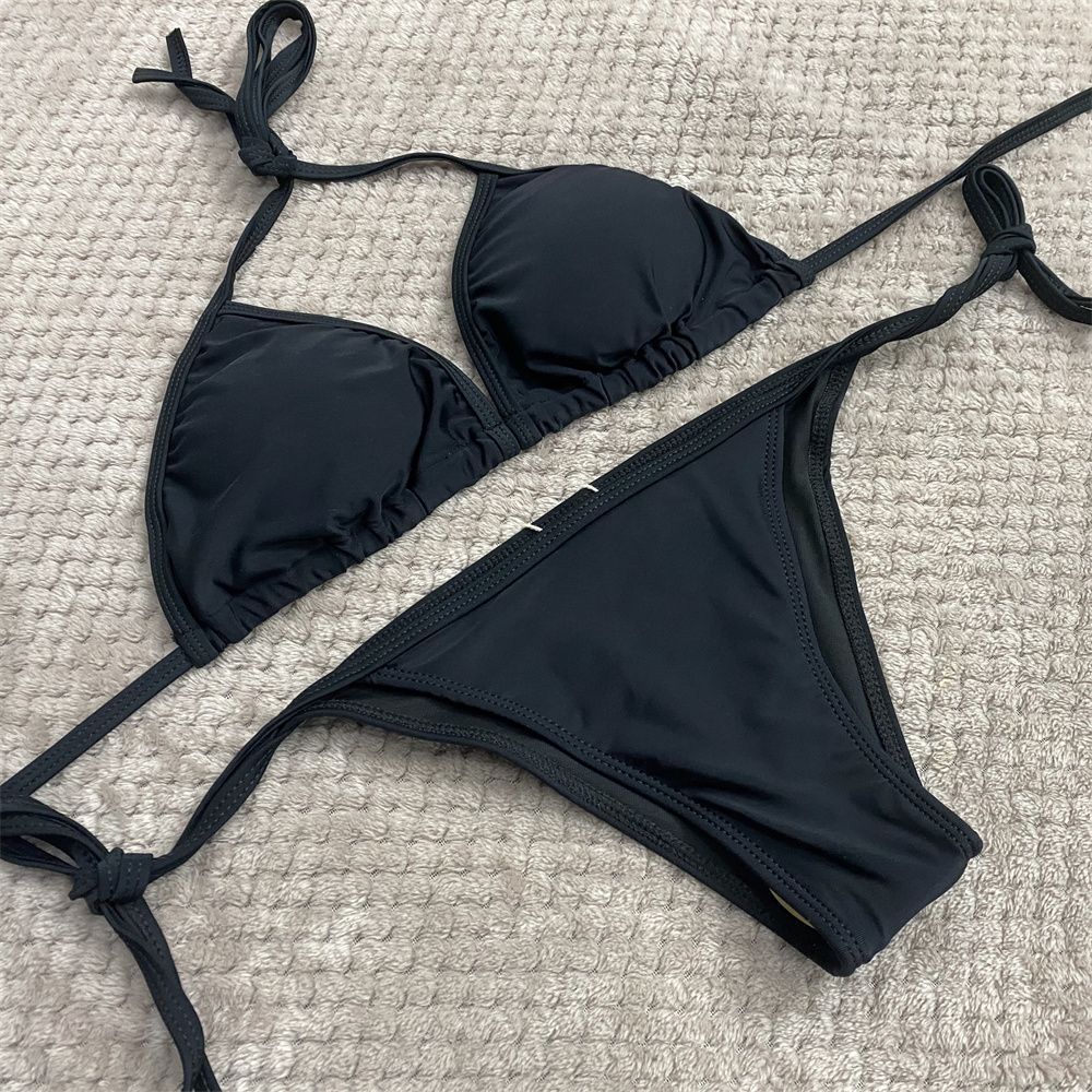 Swimsuit For Women, Halter Neck, Small Chest, Push-Up, Drawstring, Three-Piece, Fashionable Letter Print, Vacation, Soccer Jerseys_desvips.com