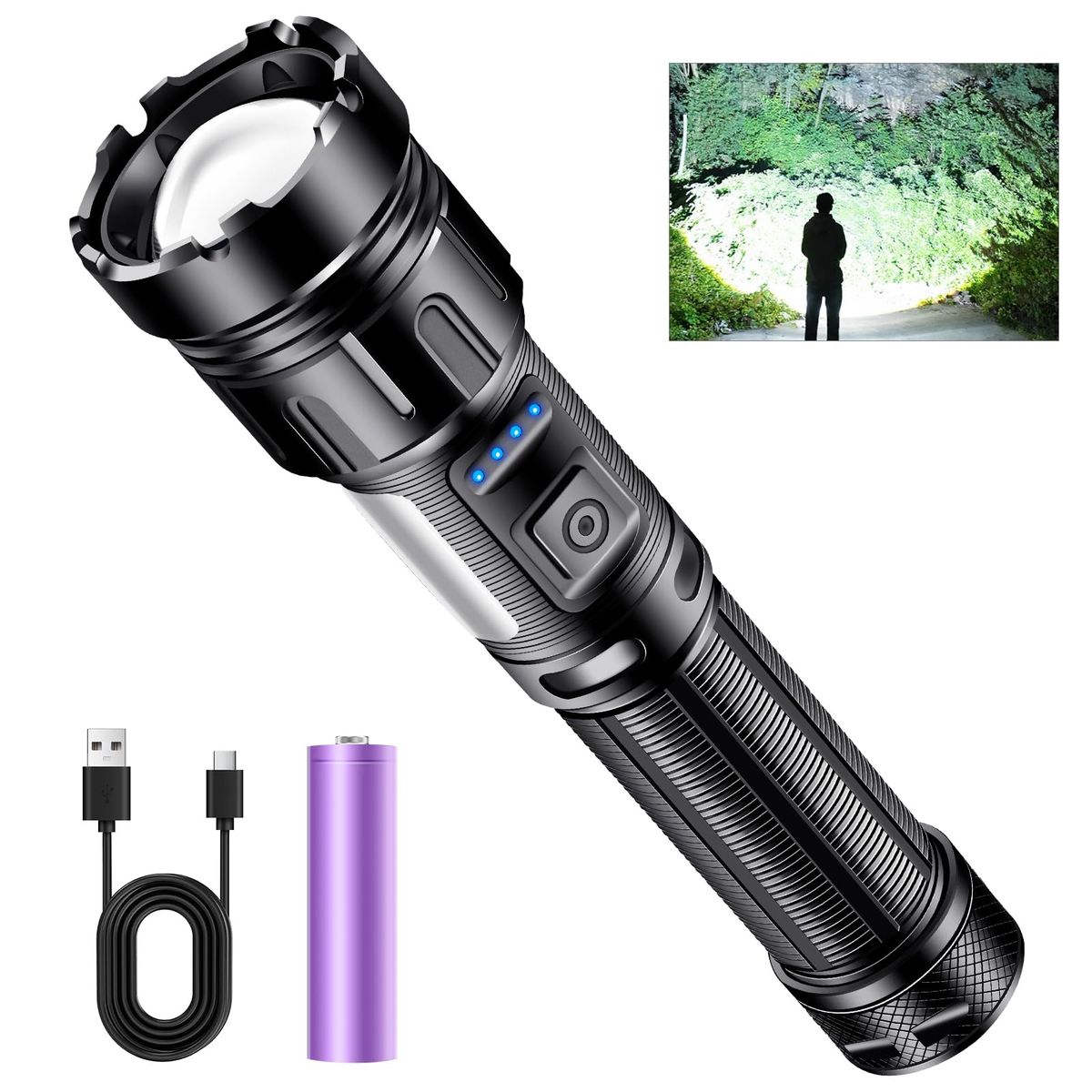 LED Flashlight Super Bright Flashlight Rechargeable High Lumen Flashlight 5 Modes Zoomable Waterproof Suitable For Camping Kids Adults Outdoor Hiking Emergency_desvips.com