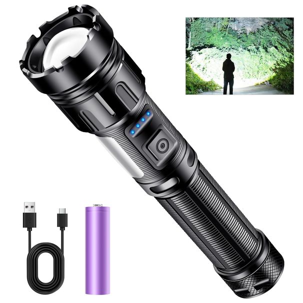 LED Flashlight Super Bright Flashlight Rechargeable High Lumen Flashlight 5 Modes Zoomable Waterproof Suitable For Camping Kids Adults Outdoor Hiking Emergency_desvips.com