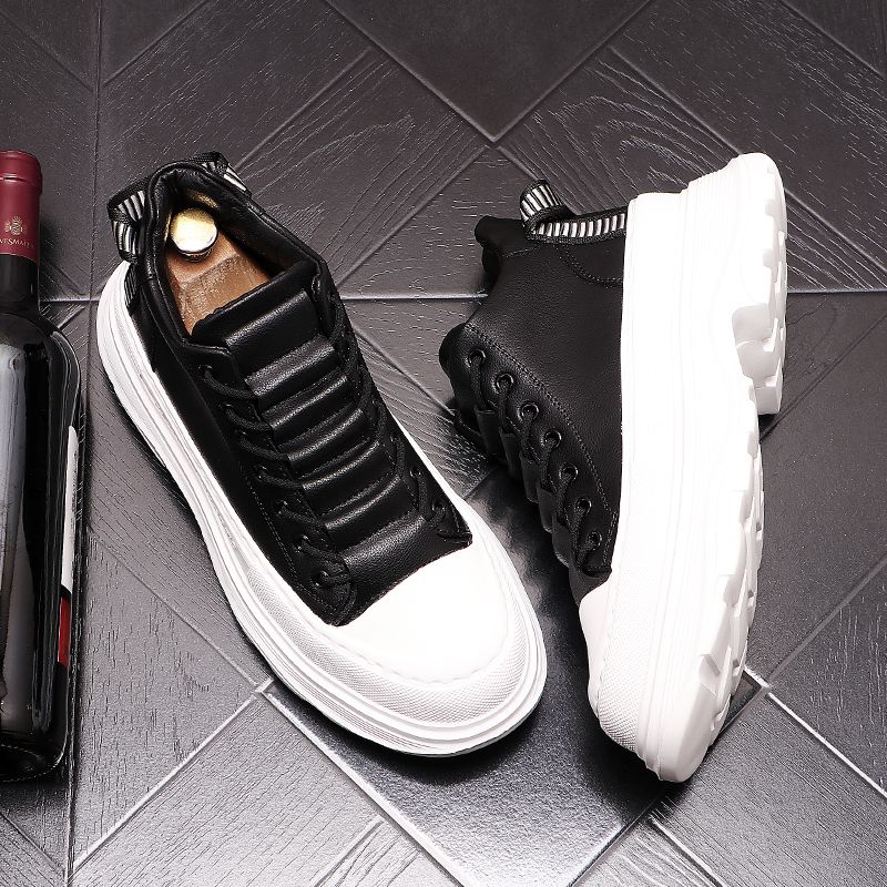 High Top Shoes For Youth, New Fashionable Thick Soled Inner Height Casual Round Toe Lace Up Zhongbang Shoes, Men's Short_desvips.com