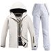 New Men Women White Winter Outdoor Snowboard And Pants Ski Couple Suit_desvips.com
