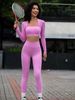 Square Neckline, Slim Fit, Stretchy, Flattering, Suitable For Yoga, Running, Quick-drying, Fitness, Pilates Training, 3-piece Set_desvips.com