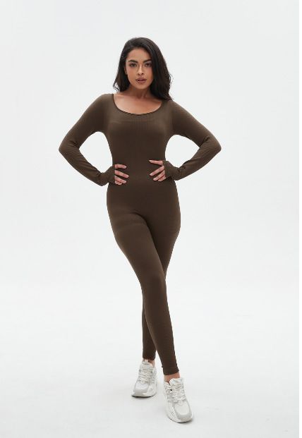Seamless High-Waist Long Sleeve Yoga Bodysuit - Stretchy Full-Length Workout Jumpsuit For Women, Tummy Control & Breathable_desvips.com