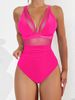 2025 New Cross-Border European And American Trade Solid Color Mesh Backless Sexy Bikini One-Piece Swimsuit Swimwear_desvips.com