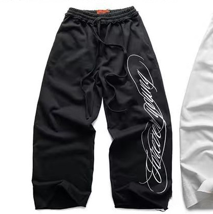 2025 New Trend English Line Art Design Unisex Wide-Leg Side Print Series Long Pants_desvips.com