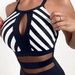 New Striped Print Sexy Backless Mesh Patchwork One-piece For Women_desvips.com