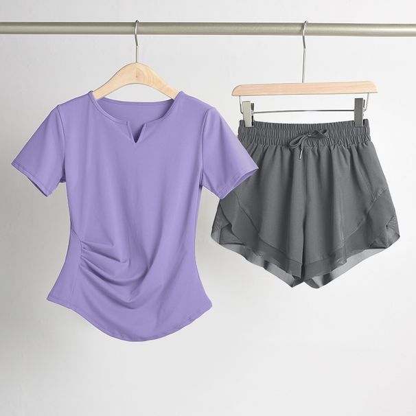 Women's Slim Fit V-Neck Yoga Top Quick Drying Short Sleeve Sports T-Shirt Breathable Fitness Suit For Running And Summer Activities_desvips.com