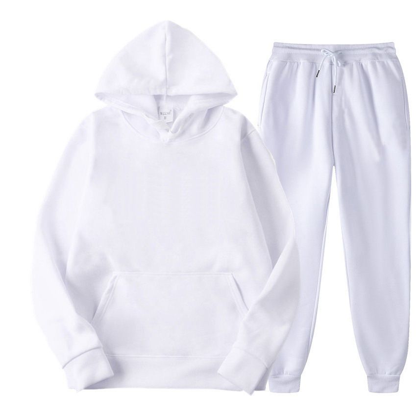 Solid Color Ribbed Hem Unisex Casual Plain Sweatshirt Sweatpants Set_desvips.com
