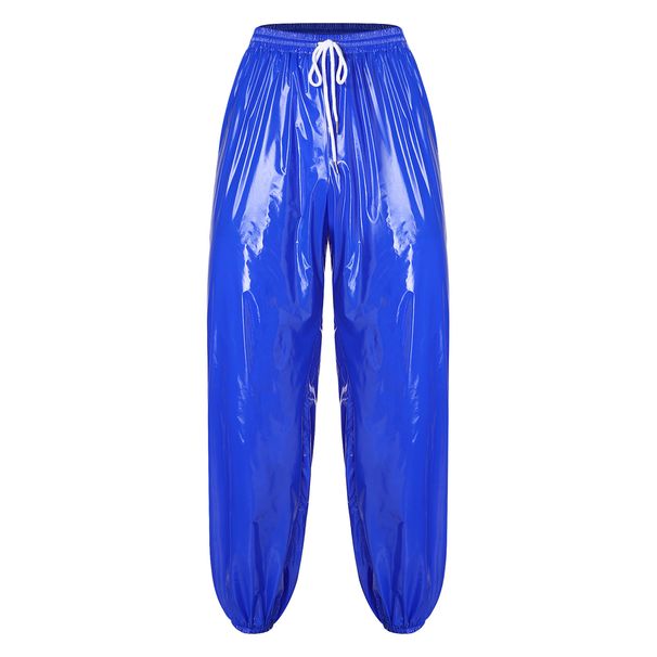 Mens Shiny Waterproof Jogging Y2K Drawstring Elastic Waistband Side Pockets Track Baggy Glossy Pants Hip Hop Trousers_desvips.com