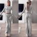 Yoga Sets Casual Women's Two Piece Round Neck Long Sleeve Low Waist Slim Fit Pants Sportswear Set_desvips.com