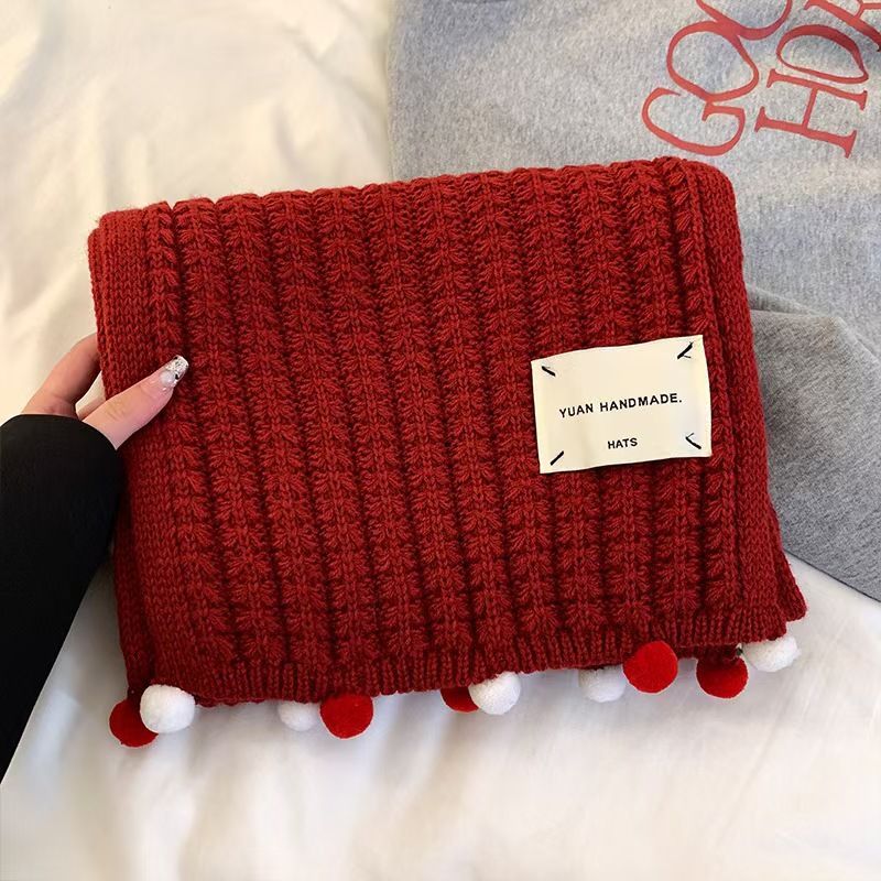 Year Christmas Red Scarf For Women Autumn Winter Knitted Wool Warm Fashion Versatile 2025 New Student Neck Warmer Solid_desvips.com