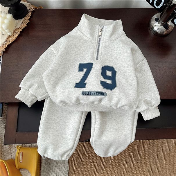 Boys' Outfit 2025 New Stylish Long Sleeve Stand Collar Half-Zip Set Baby Spring Sweatshirt Infant Children's Sportswear_desvips.com