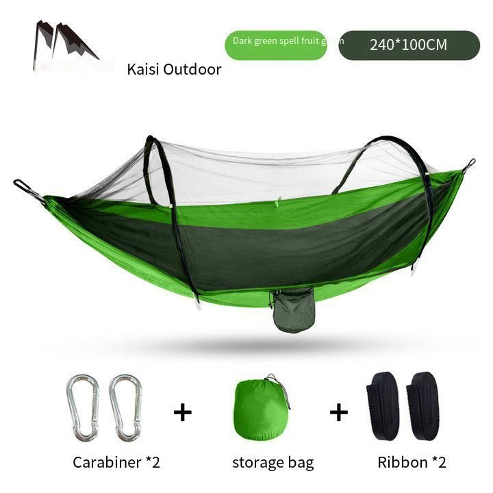 Automatic quick opening hammock with mosquito net outdoor single and double nylon cloth camping pole mosquito net hammock mosquito hammock_desvips.com