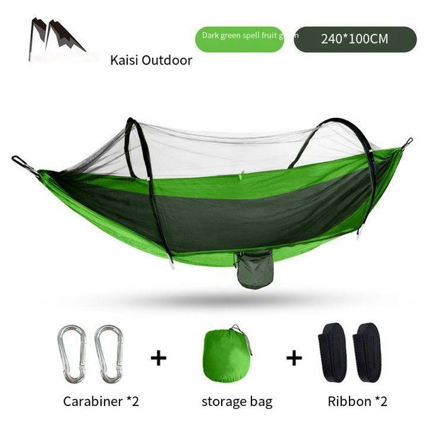 Automatic quick opening hammock with mosquito net outdoor single and double nylon cloth camping pole mosquito net hammock mosquito hammock_desvips.com