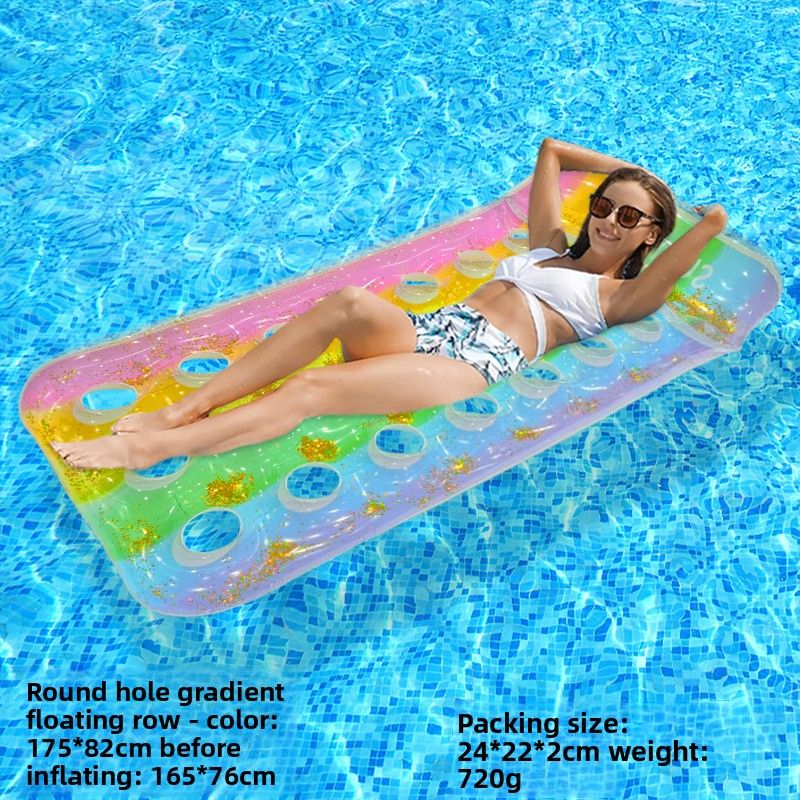 Rainbow Gradient Inflatable Double Lounger - Glitter Mesh & Padded Pillow (Eco-Friendly PVC 200cm Heavy-Duty For Pool & Beach)_desvips.com