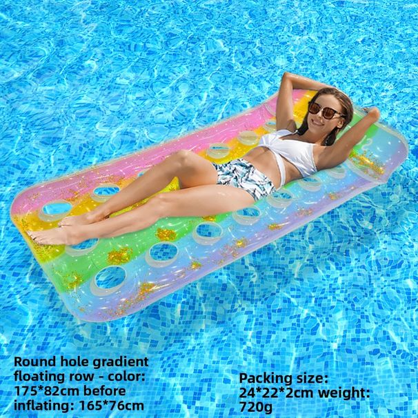 Rainbow Gradient Inflatable Double Lounger - Glitter Mesh & Padded Pillow (Eco-Friendly PVC 200cm Heavy-Duty For Pool & Beach)_desvips.com