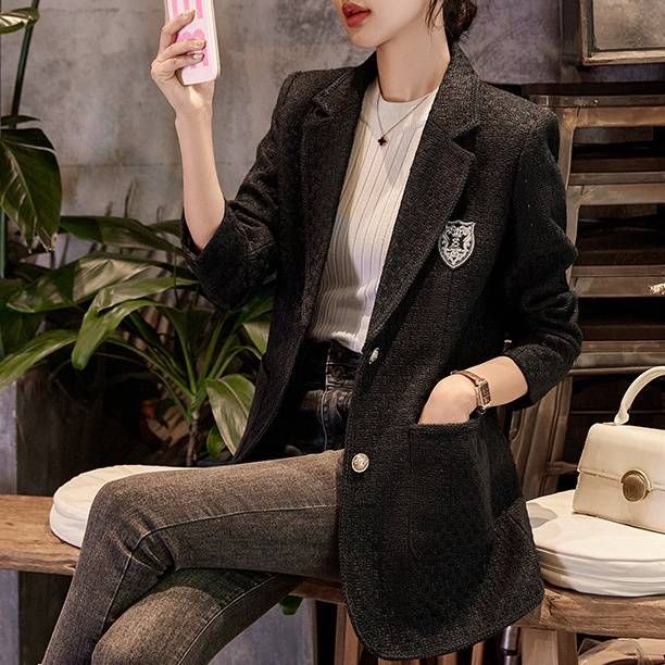 Women's Clothing Net red plaid suit slim fit slimming fashionable style elegant goddess style casual all-matching coat_desvips.com