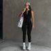 2025 Solid Color Half Neck Zipper Sleeveless Hollow Back Knitted High Elastic Casual Sports jumpsuit_desvips.com