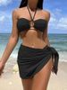 European And American Sexy Bikini Three-piece Swimsuit Female Halterneck Solid Color Swimsuit Beach Resort Swimsuit_desvips.com