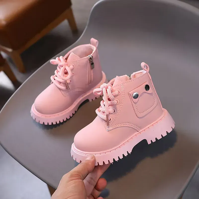 Kids PU Leather Fashion Winter Children's Boys Girls Anti Slip Happysteps Toddler Short Snow Boots Sizes US1C-US13C_desvips.com